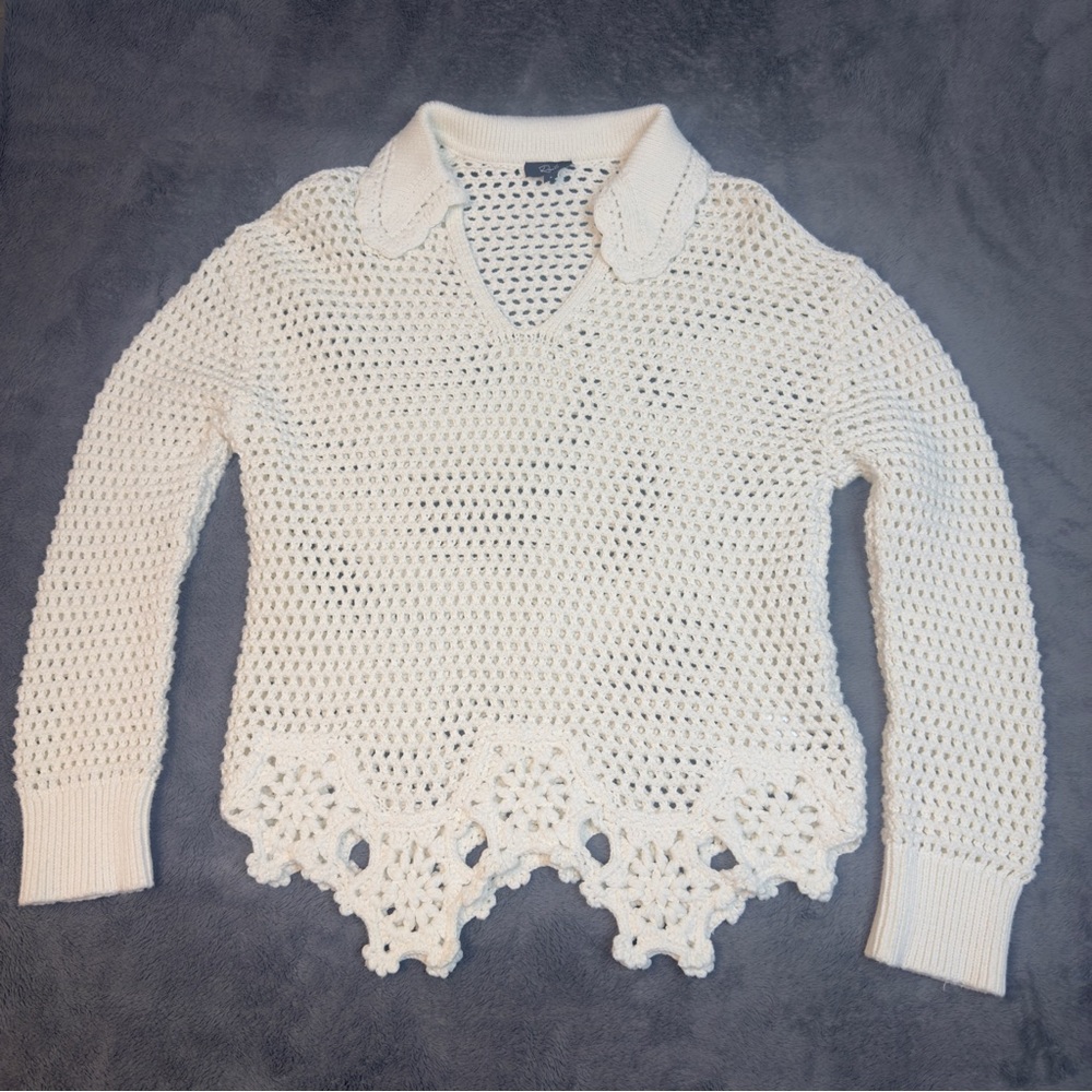 Rails Louise Crochet Sweater in Ivory - Floral Scalloped Hem - Size Small